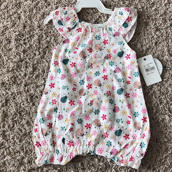 Free Planet White Floral Romper Cotton Pleated Baby Girl NWT - Picture 4 of 8